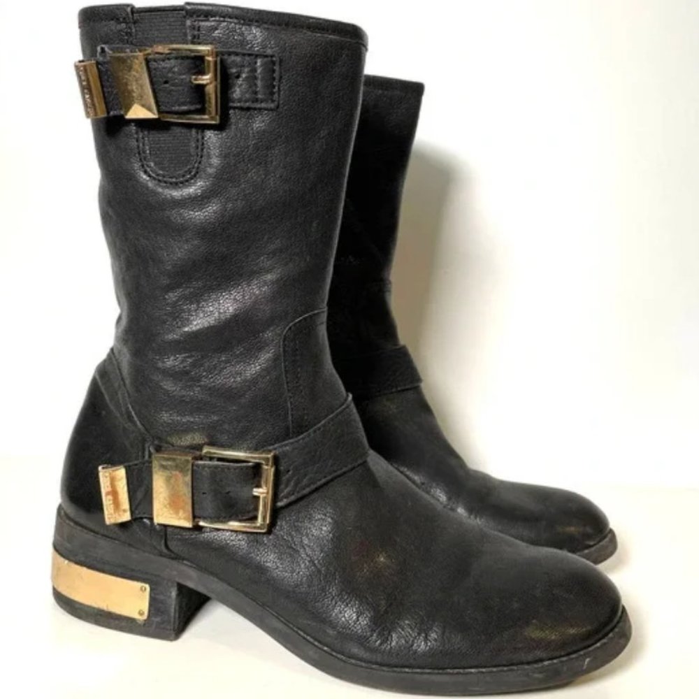 Vince Camuto Walda Black Biker Midcalf Leather Boots Women's Size 9M
